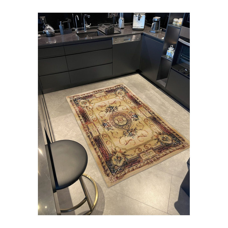 Tapis jaune à motif tissé lavable moderne, Tapis de couloir 3 pi 3 po x 6 pi 7 po inclus