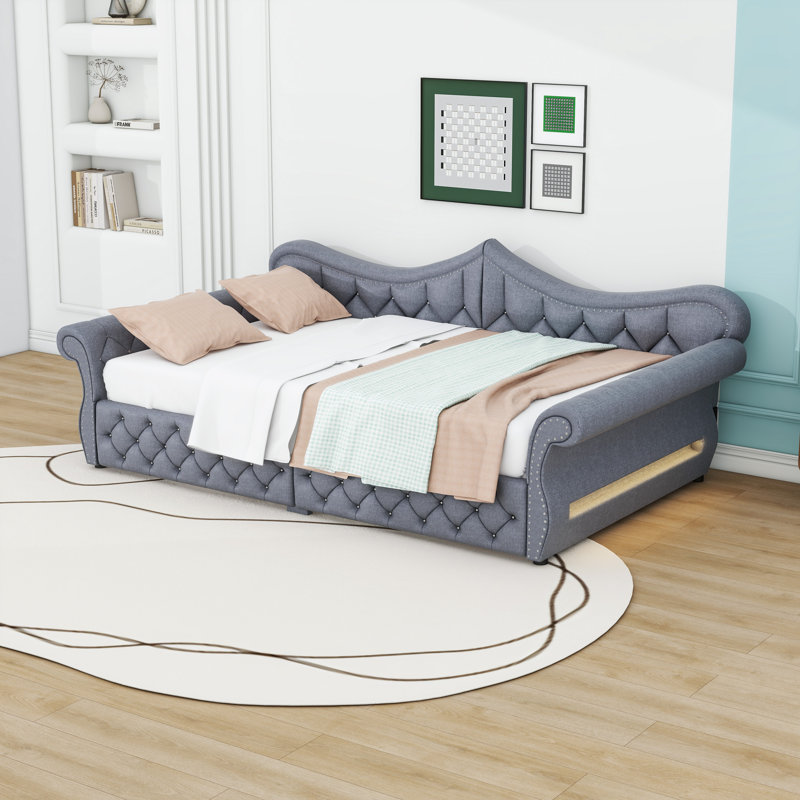 Upholstered Daybed with LED Lights, Gray