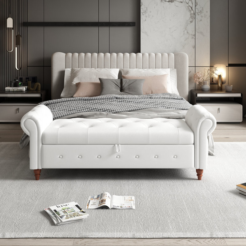 Banc avec siège capitonné et accoudoirs, Cream White