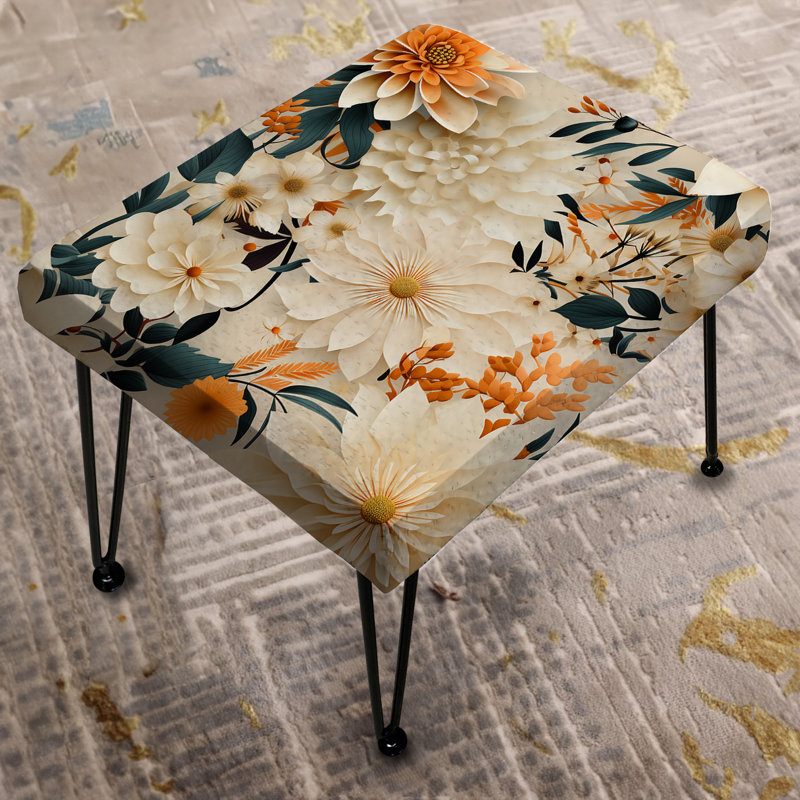 Repose-pieds blanc et beige Dahlia