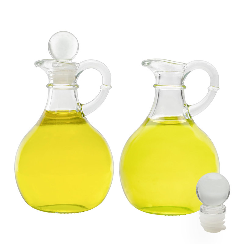 Huiliers et vinaigrettes en verre (lot de 2) ; flacons distributeurs d’huile/vinaigrettes ronds de 240 ml avec bouchon