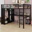 Structure de lit mezzanine avec garde-robe, bureau et tablettes de rangement