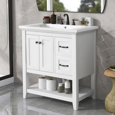 Meldora 30'' Free Standing Single Bathroom Vanity with Ceramic Top -  Winston Porter, 841FBDA680534BDEBC88B87E7C7BCD4E