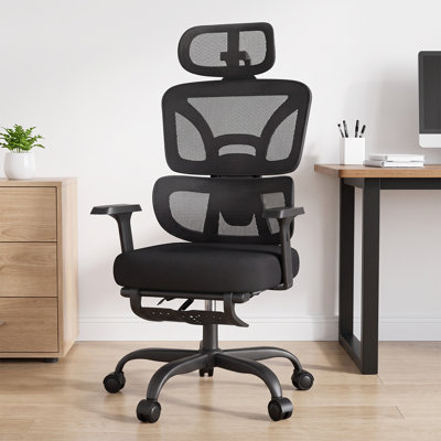 Mesh Ergonomic Office Chair with Adjustable Arms, Adjustable 2D Headrest and Retractable Footrest, High‑Back Reclining Task Chair