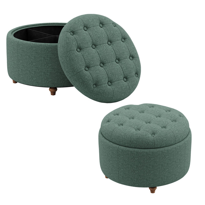 Repose-pieds rembourré avec rangement et coussin capitonné, Vert