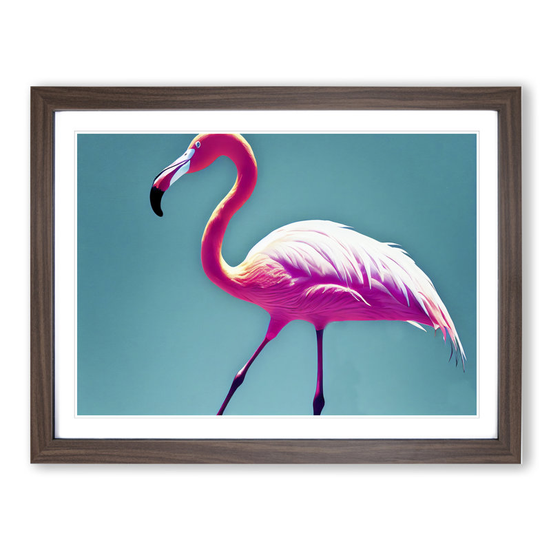 Resplendent Flamingo - Single Picture Frame Painting, 46cm H x 64cm W x 2cm D, Walnut Framed
