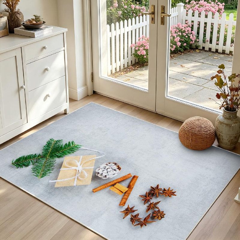 Tapis d'intérieur blanc lavable à la machine, motif pierre, idéal pour les fêtes de Noël, Rectangle 55 po x 79 po