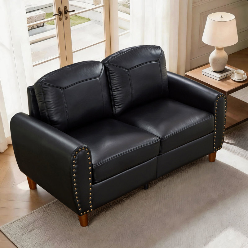 Causeuse de salon 59 po Classic, Cuir PU noir respirant