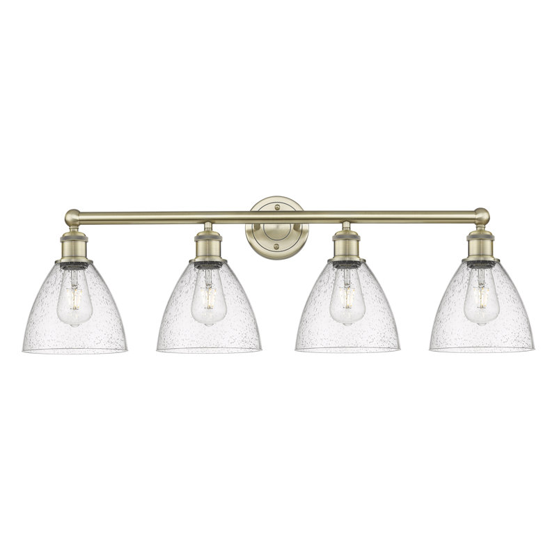 Éclairage pour meuble-lavabo en verre 4 lumières 34,5 pouces Ammamaria, Grainé, Laiton antique