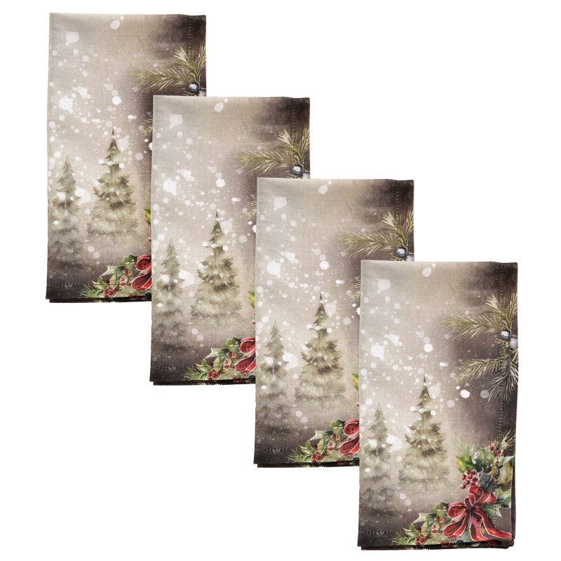  Ensemble de 4 serviettes Snow Globe Reindeer, Gris