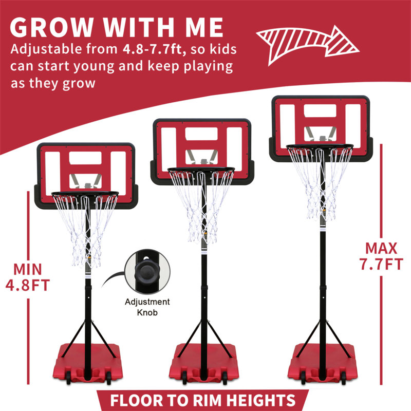 Utiliser pour un système de but de basketball portatif avec panneau de basketball de 28 po à hauteur réglable de 4,8 à 7,7 pi avec base stable et roues