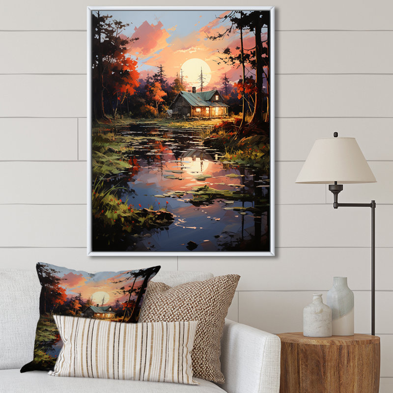 Charniqua Peach Lakehouse Journey Begins I, H 32 po x l 16 po x P 1 po, Cadre flottant blanc