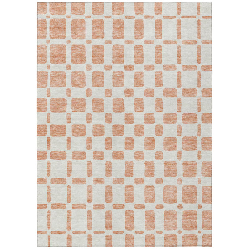 Tapis extérieur lavable géométrique 3 pi x 5 pi pêche et beige
