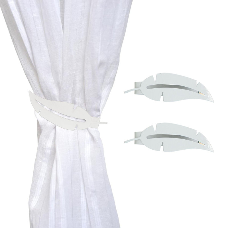 White Metal Feather Magnetic Curtain Tiebacks (Set of 2)