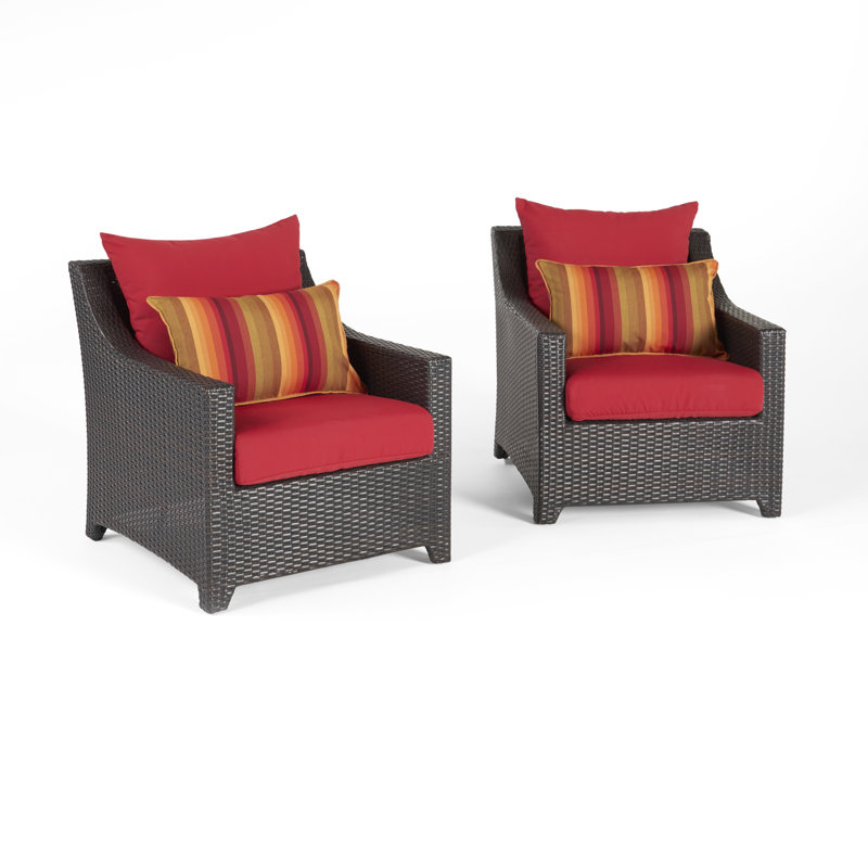 Chaise de patio avec coussins Sunbrella Fionnula, Toile Sunbrella® rouge Jockey