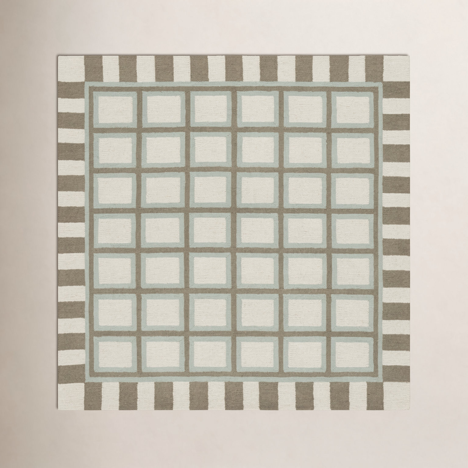 Green Ivory Hand-Tufted Wool Geometric Rug, Square 6'