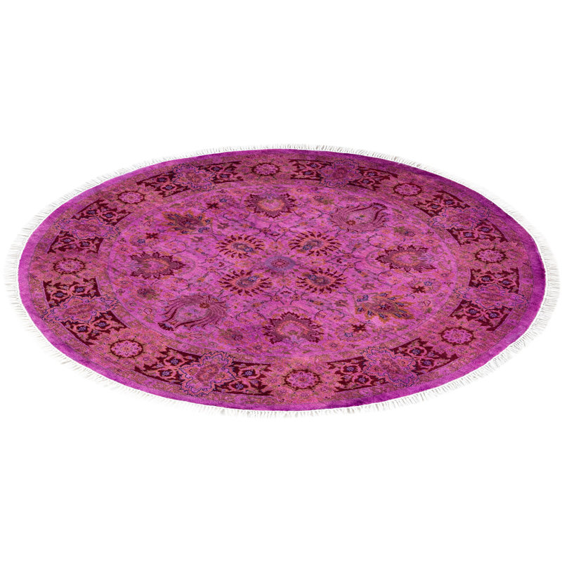 Overdyed One-of-a-Kind Round 4'1" Hand Knotted Area Rug
