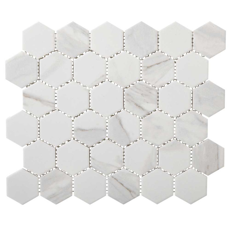 Porcelaine hexagonale 2 po Statuario 2 po / 20 feuilles / 19,698 pieds carrés / boîte