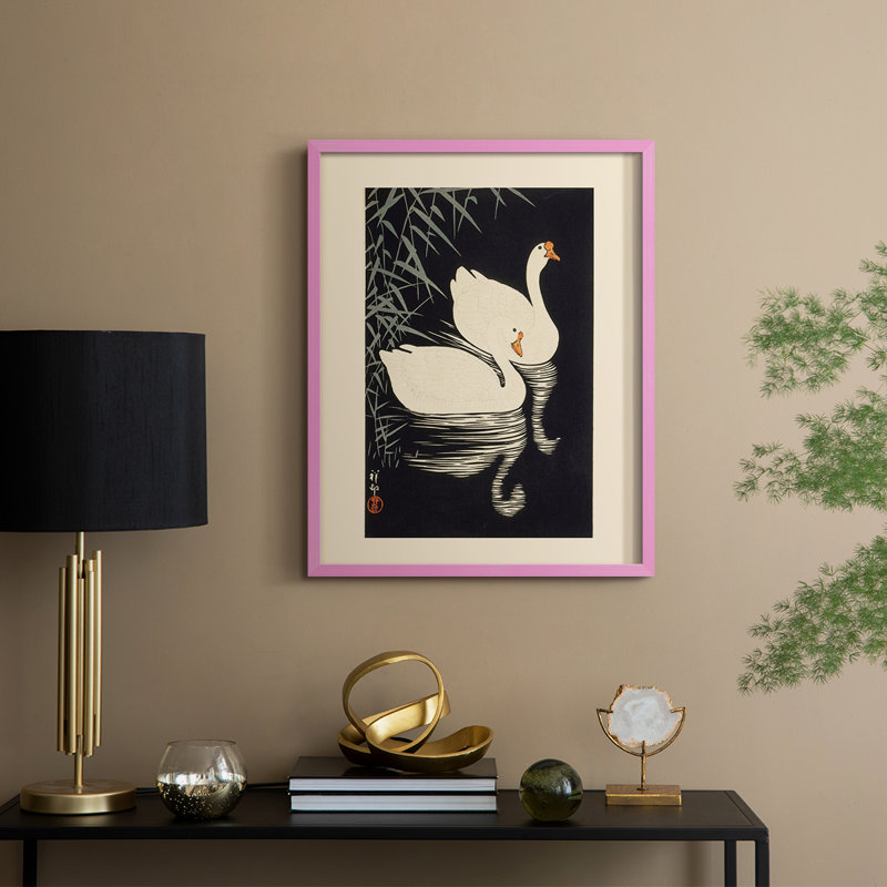 Reproduction encadrée vintage en bois massif du Japon XVII, Rose, H 11 po x l 9 po