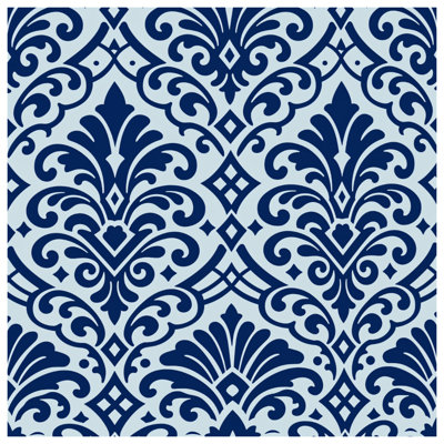 Blue Damask Pattern Quilted Bedspread All Sizes