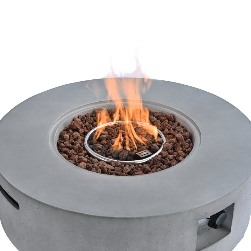 Foyer d'extérieur au propane 50 000 BTU avec brûleur en acier et pierres de lave Rewis, Gris