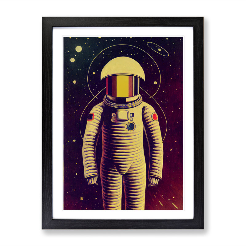 Retro Astronaut No.6 - Single Picture Frame Print, Black Framed, 64cm H x 46cm W x 2cm D