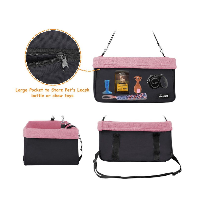 Pink and Black Dog Booster Car Seat for Small Pets
