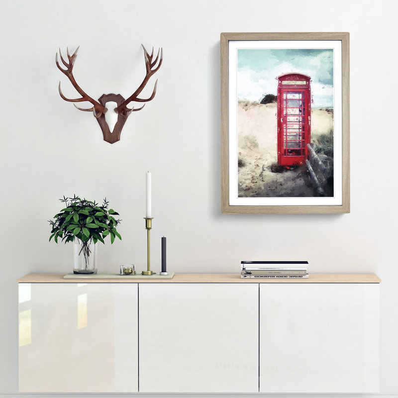Red Telephone Box in Abstract - Framed Print, Oak Framed, 36cm H x 27cm W x 2cm D