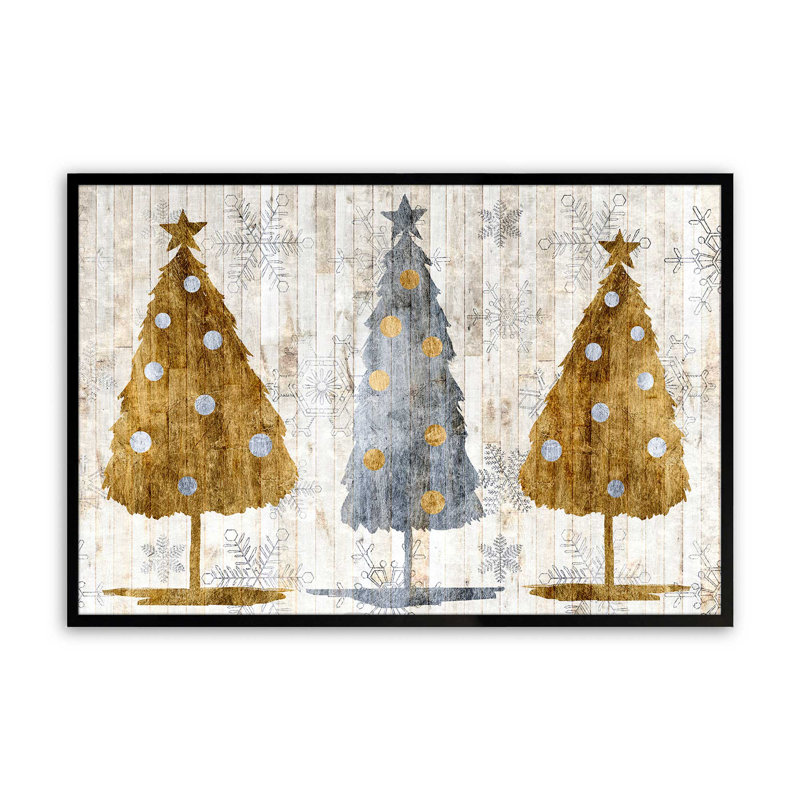 Imprimé d'arbres de Noël métalliques, H 17 po x l 21 po x P 1,25 po, Cadre photo noir satiné