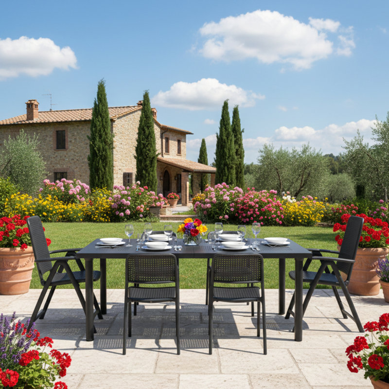 Libeccio 6 - Person Patio Dining Set with Extendable Rectangular Table, Anthracite