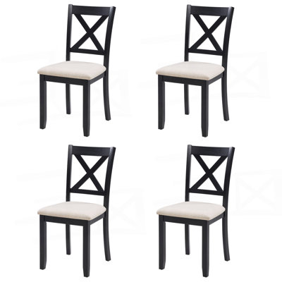 Chaises de salle à manger seulement, ensemble de 4 chaises de salle à manger en bois, chaise de cuisine avec siège rembourré, chaise d'appoint rembourrée pour salle à manger, salon, cuisine, noir et beige deux tons