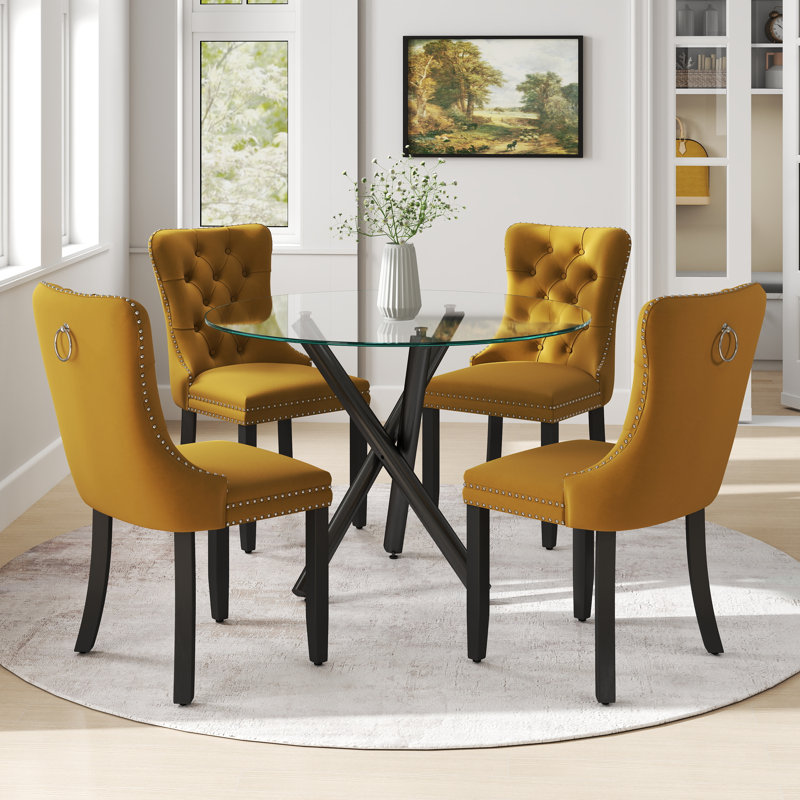 Ensemble de table ronde en verre, Jaune, 5