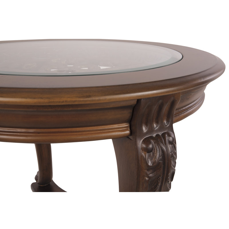 Round Dark Brown Wood and Glass End Table