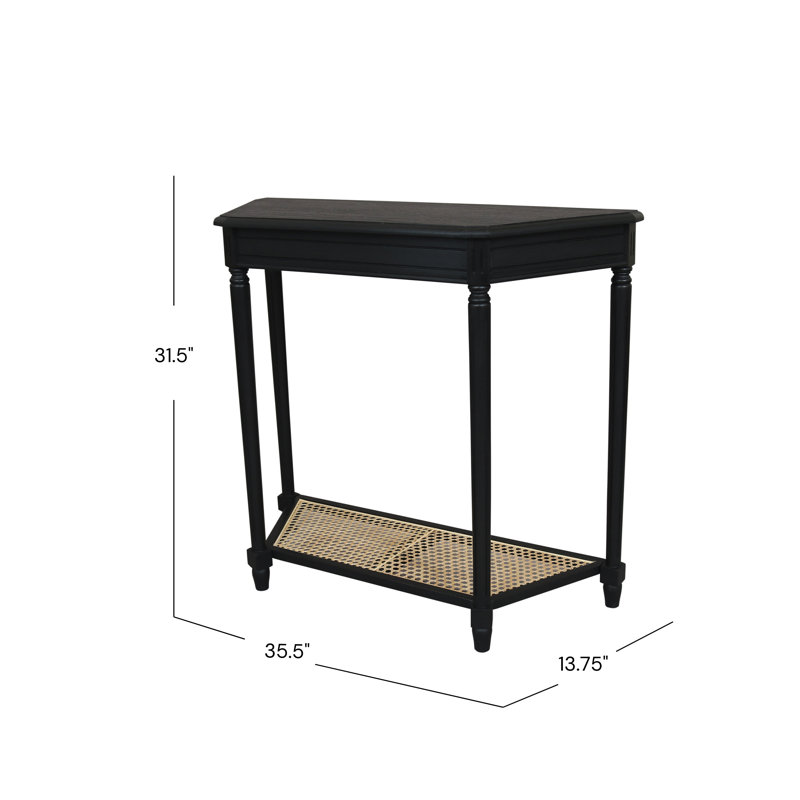 Console Carterlee Demilune avec tablette en canne, Noir, noir, noir, noir