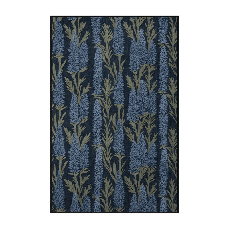Tapis gris botanique lavable à la machine, Rectangle 2 pi x 3 pi