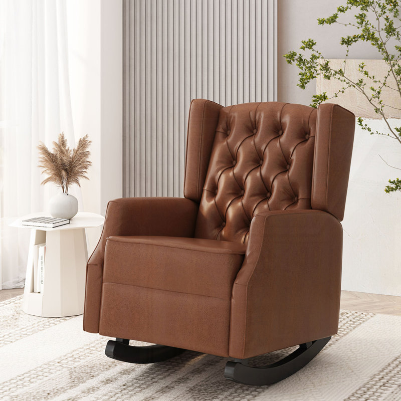 Chaise berçante avec dossier à oreilles, Marron clair, H 36,75 po x l 26,5 po x P 36,5 po