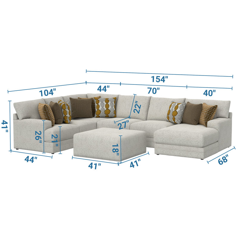 Aguilar - Canapé modulaire 3 pièces avec sièges confortables, 9 coussins décoratifs inclus et 1 repose-pieds cocktail 46 po inclus