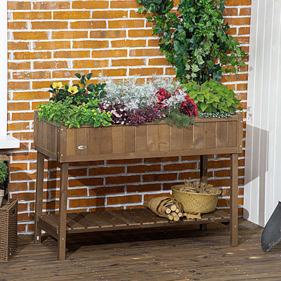 Lit de jardin surélevé 43 po x 18 po x 30 po avec 8 poches et tablette, pot à fleurs surélevé en bois avec pieds pour faire pousser des herbes, des légumes et des fleurs