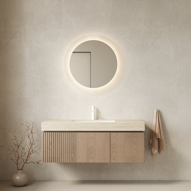 Muri 48" Wall-Mounted Bathroom Vanity with Sintered Stone Countertop & Undermount Ceramic Basin, Light Brown