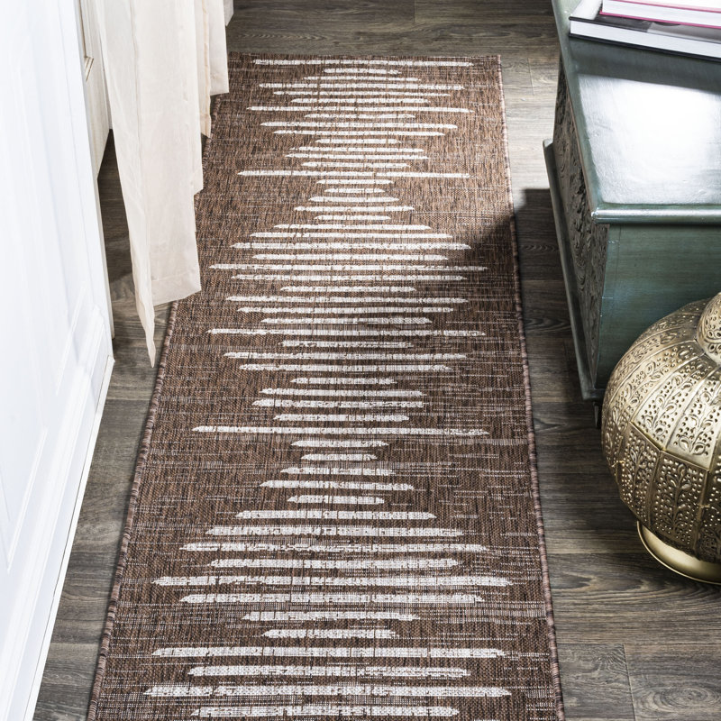 Dungannon Berber Stripe Geometric Brown/Beige Indoor/Outdoor Rug, Runner 2'2" x 8'