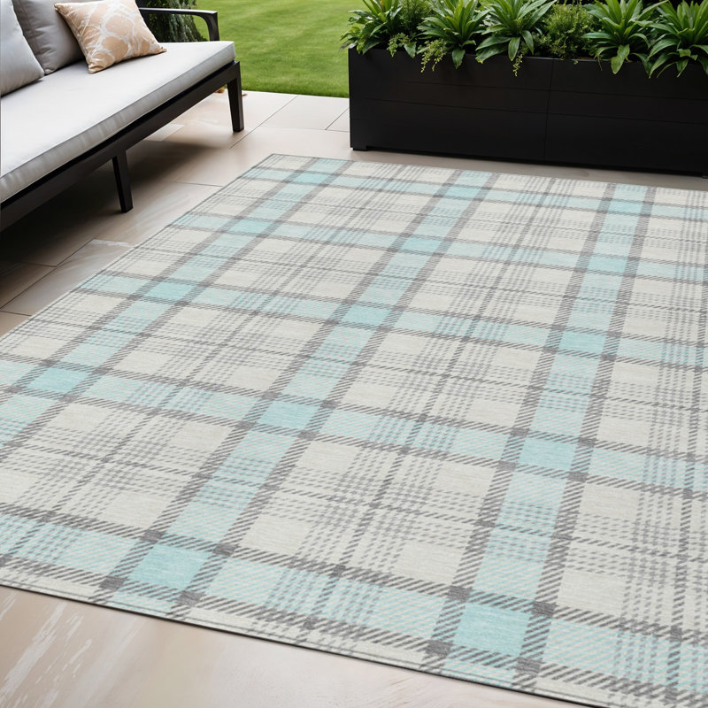 Tapis d'intérieur lavable à carreaux bleu ciel 5 pi x 8 pi