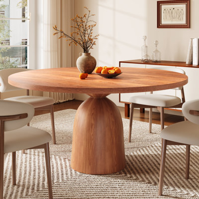 Mid-Century Modern Farmhouse Round Sintered Stone Pedestal Dining Table For 4/6/8/10