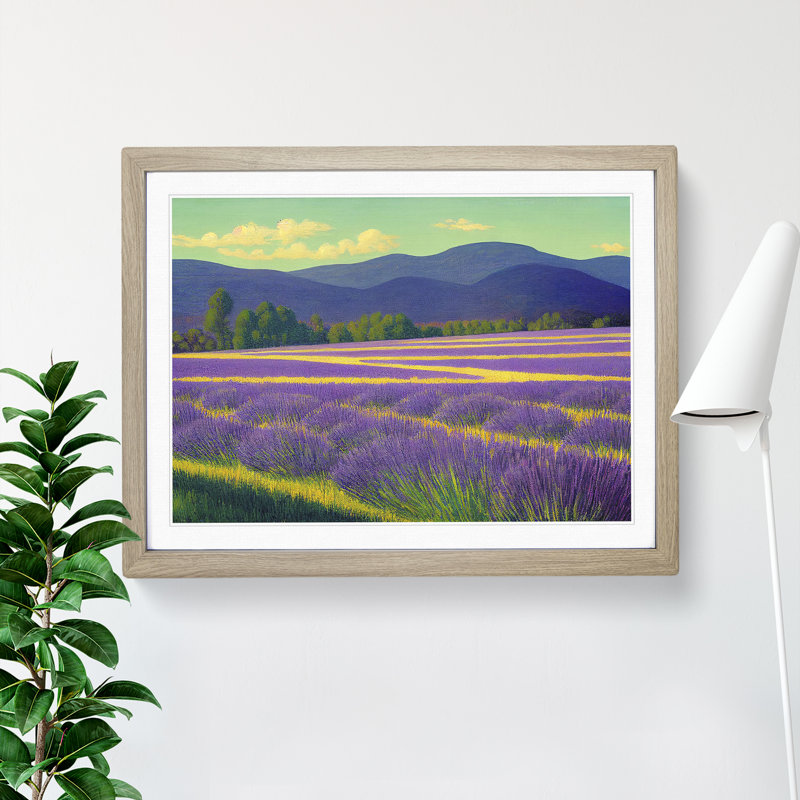 Excellent Lavender Flower Field - Single Picture Frame Painting, 46cm H x 64cm W x 2cm D, Oak