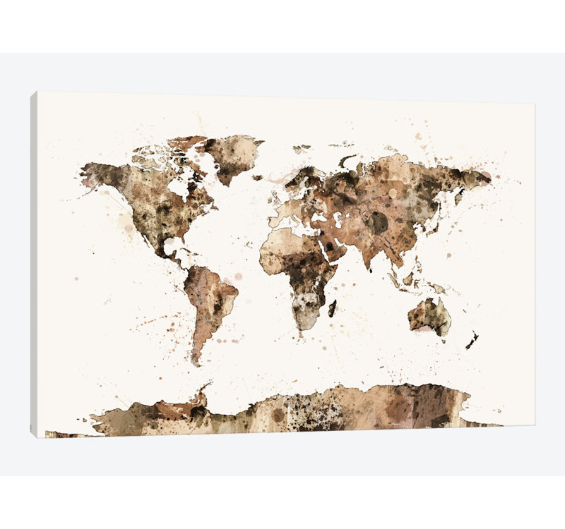 Série de carte du monde : impression sur toile tendue, impression sur toile tendue, H 8 po x l 12 po x P 0,75 po