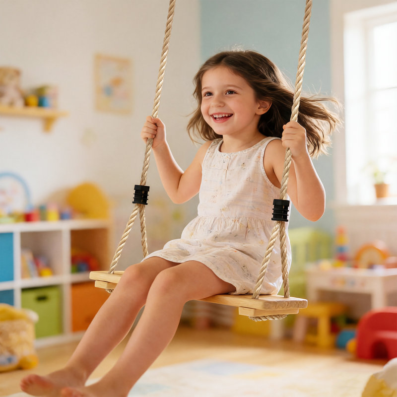 AIYAPLAY Swing Seat Wooden Kids Swing Set with Adjustable Rope Tree Straps