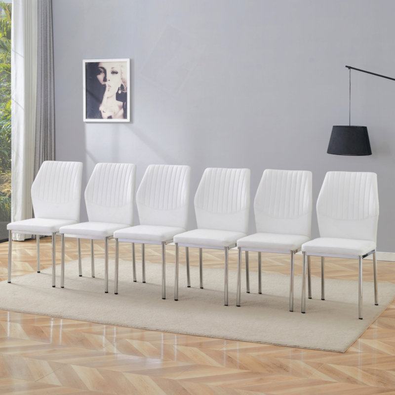 Chaises de salle à manger en polyuréthane avec pieds en métal et dossier rayé, Blanc, Or