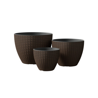 Ensemble de trois pots de fleurs avec motif à carreaux