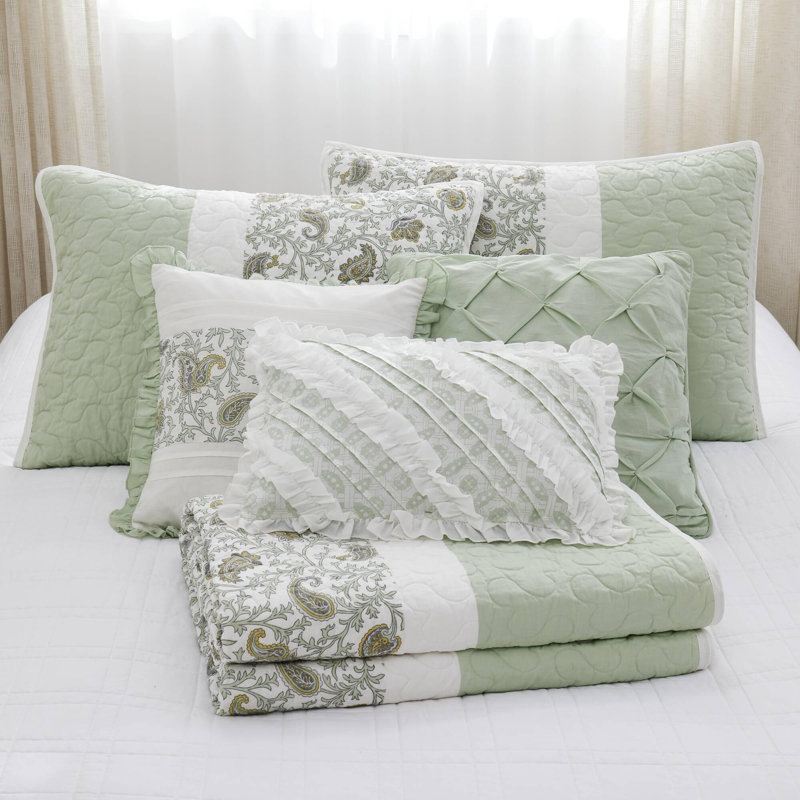 Ensemble de courtepointe en coton 6 pièces, Courtepointe double + 5 pièces supplémentaires