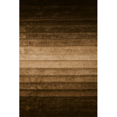 Tapis géométrique moderne à rayures brun et beige RugGuy pour le salon, la salle à manger - 5 pi 3 po x 7 pi 3 po, sans abri, facile à nettoyer