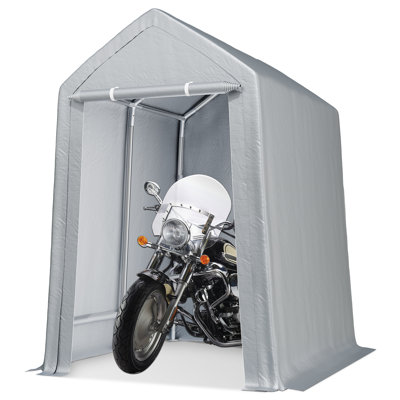 Abri d'auto 6 pi 8 pi gris avec cadre en acier pour l'extérieur avec porte à fermeture à glissière et remise en PE imperméable